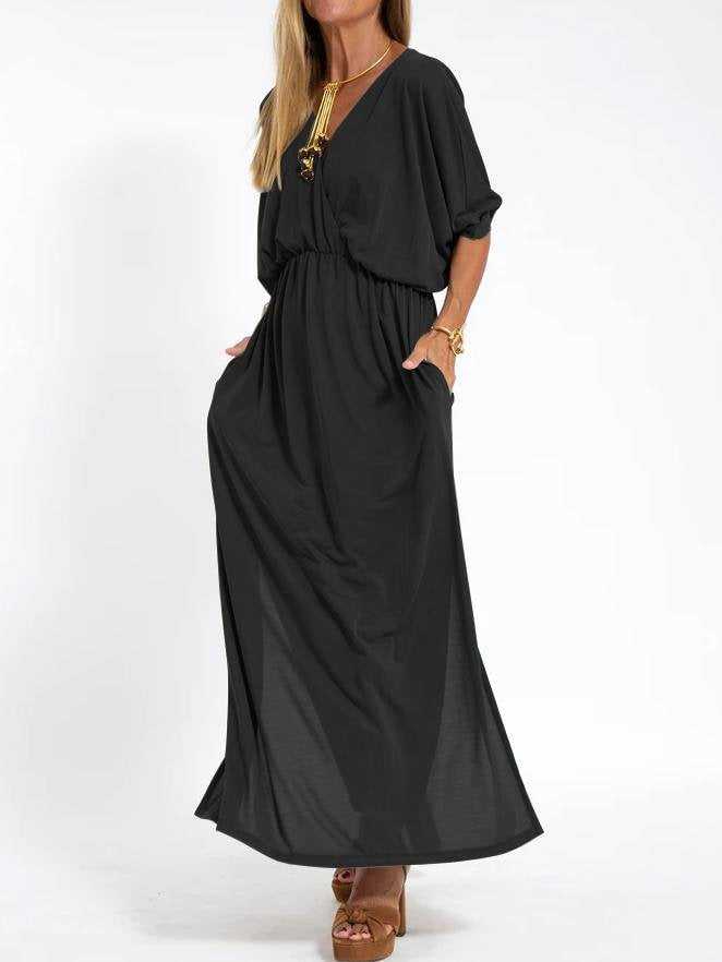 Women's V-Neck Side-Slit Maxi Dress