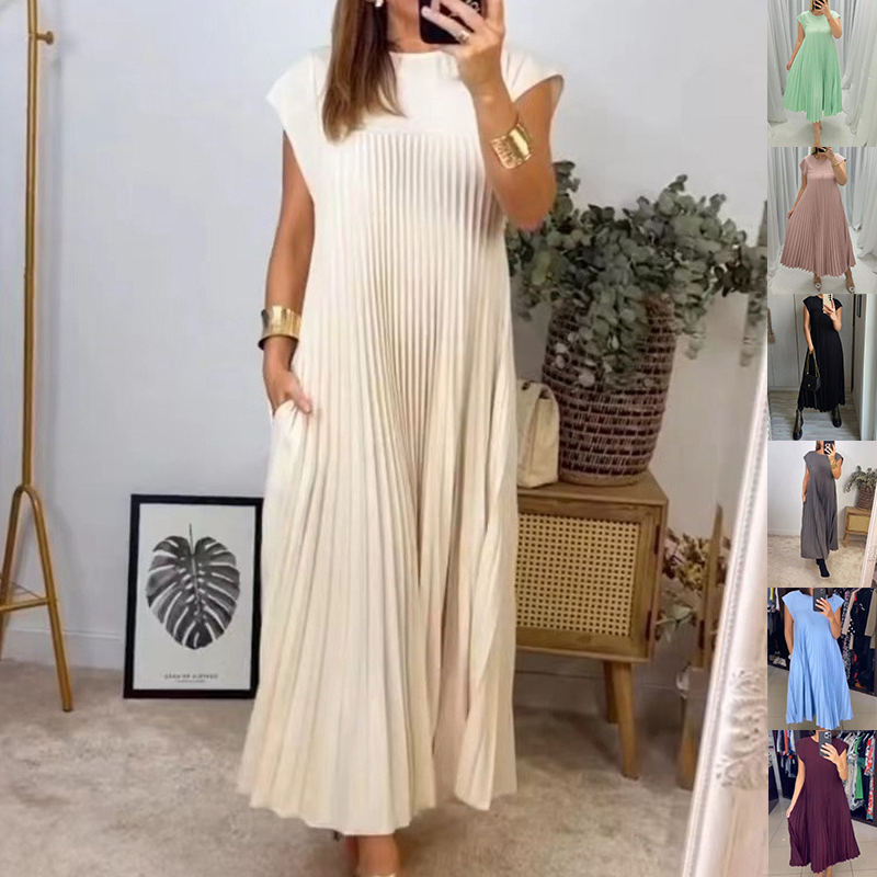 Women's High-Waist Pleated Maxi Dress