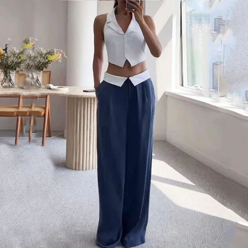 Women's Sleeveless Collarless Two-Piece Set