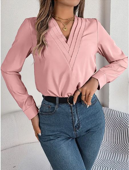 Women's V-Neck Long Sleeve Blouse