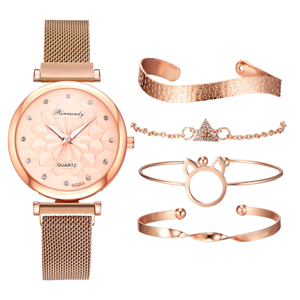 Women's Watch and Bracelet Gift Set – 5 Pieces