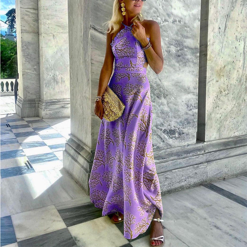Women's Halter Neck Printed Midi Dress