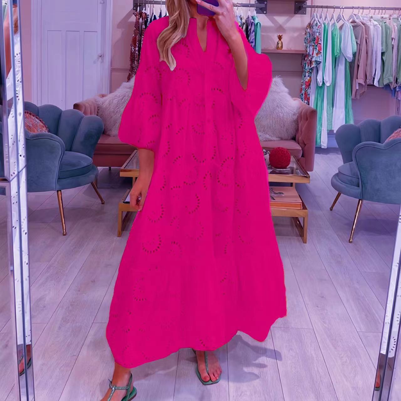 Women's Lace V-Neck Bell Sleeve Maxi Dress
