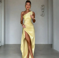 Women's Satin One-Shoulder Slit Dress
