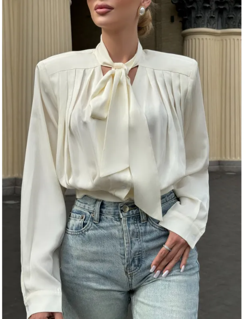Women's Tie-Waist Long Sleeve Blouse