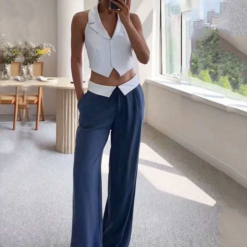 Women's Sleeveless Collarless Two-Piece Set