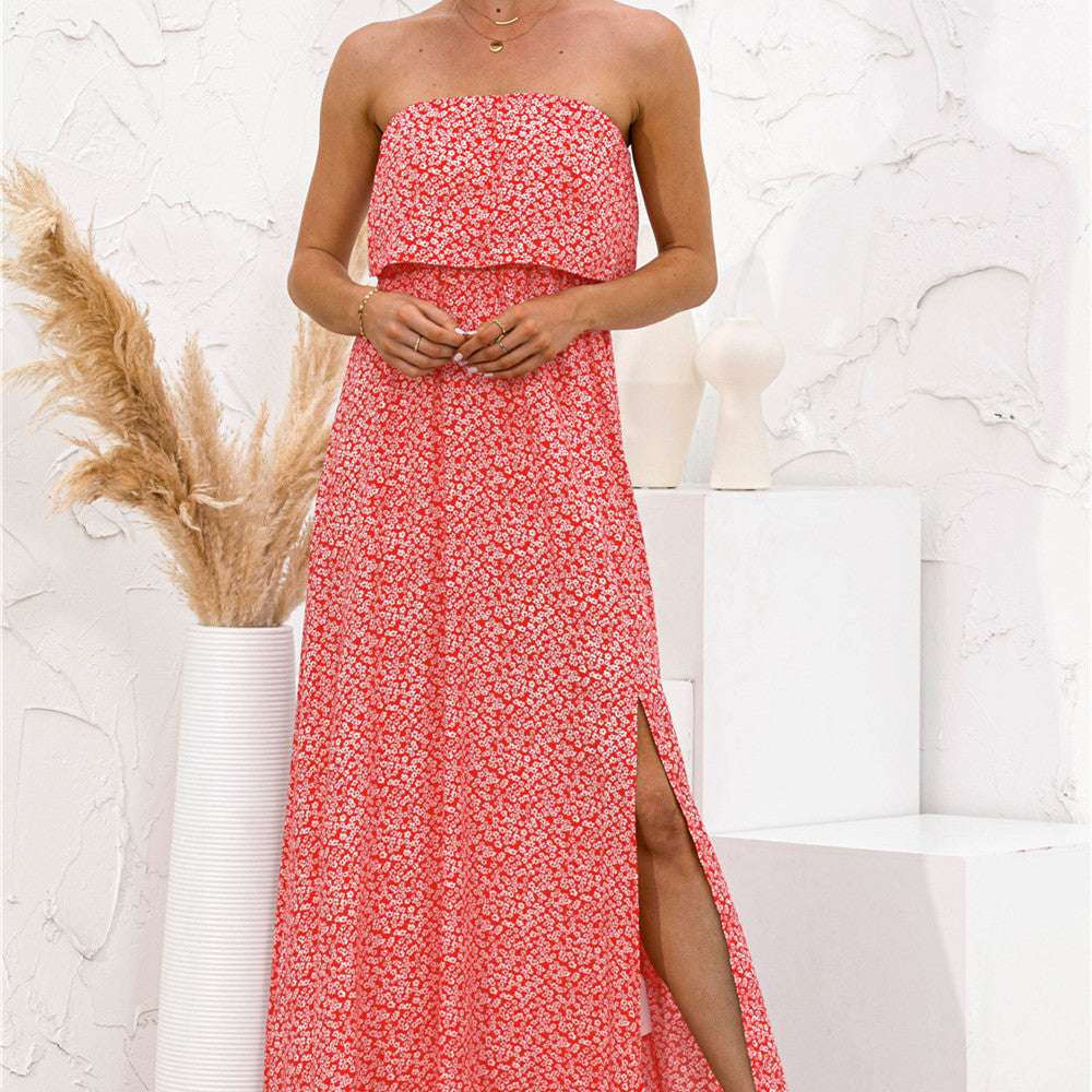 Women's Floral Tube Top Dress with Slit