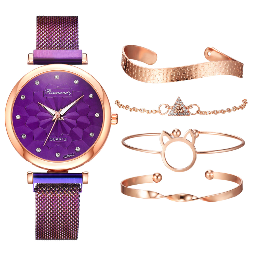 Women's Watch and Bracelet Gift Set – 5 Pieces