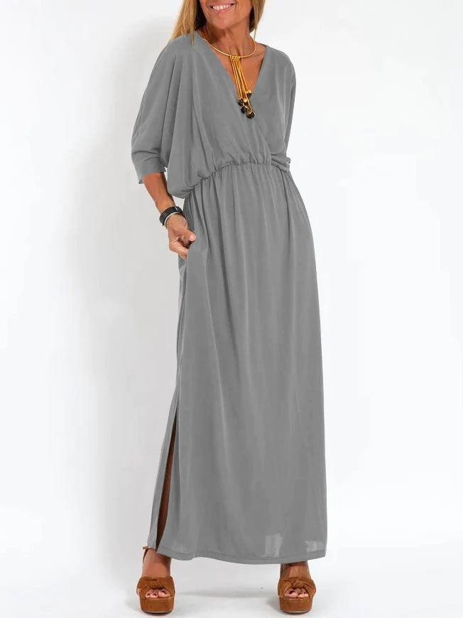Women's V-Neck Side-Slit Maxi Dress
