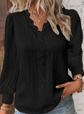 Women's Chiffon Blouse with Lace Details – Long Sleeve V-Neck
