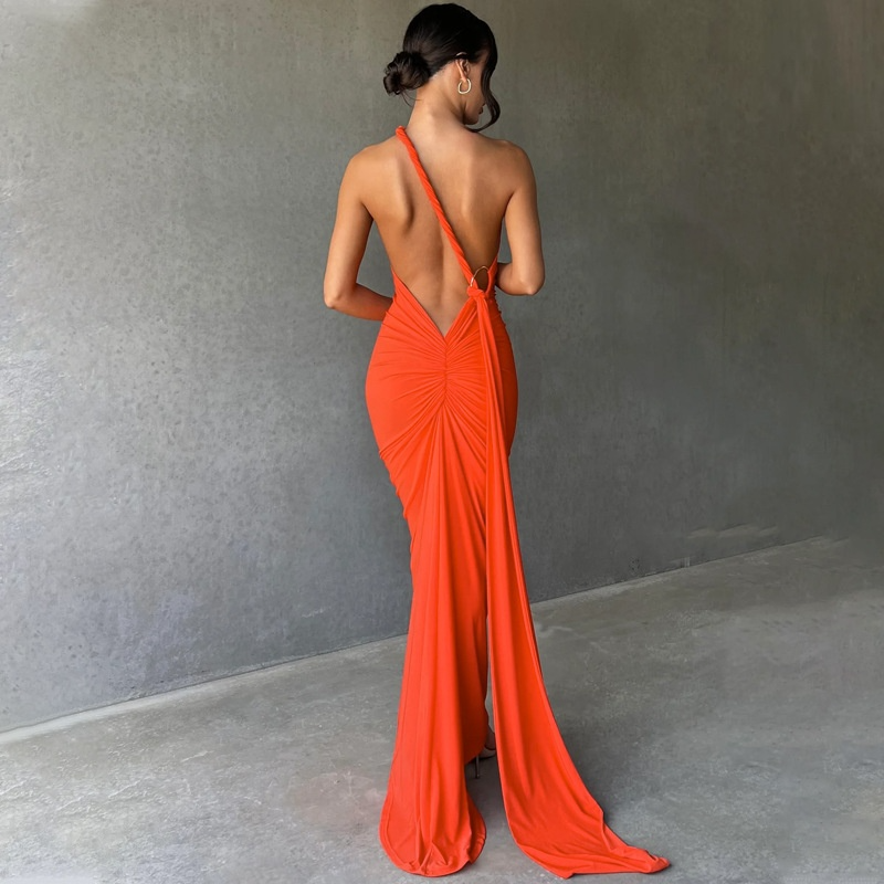 Women's One-Shoulder Backless Maxi Dress
