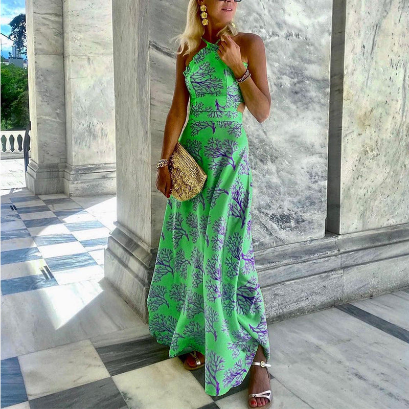 Women's Halter Neck Printed Midi Dress