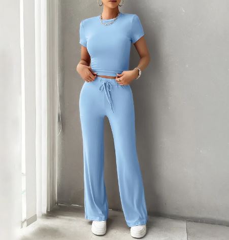 Women's Round Neck Top and Pants Lounge Set