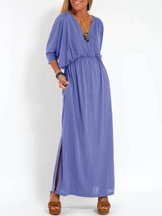 Women's V-Neck Side-Slit Maxi Dress
