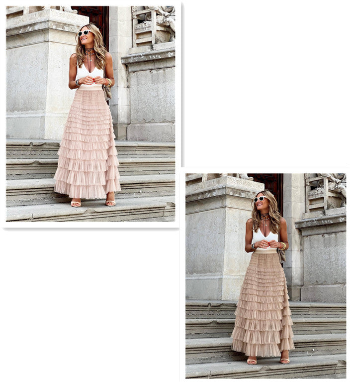 Women's Mesh Tiered Midi Skirt