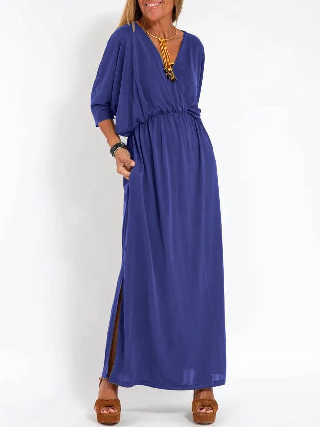Women's V-Neck Side-Slit Maxi Dress