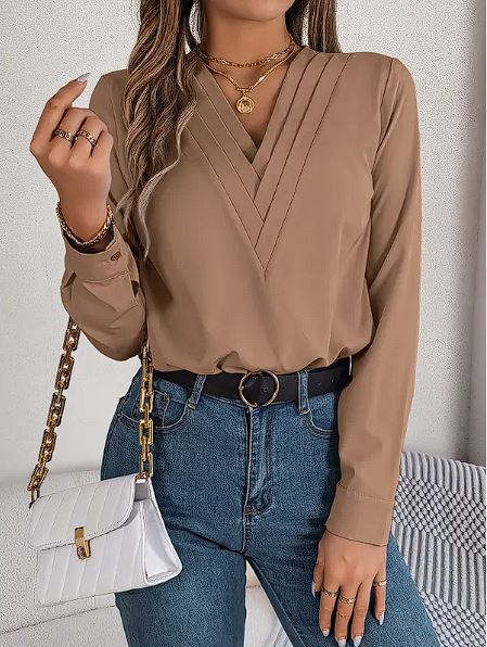 Women's V-Neck Long Sleeve Blouse