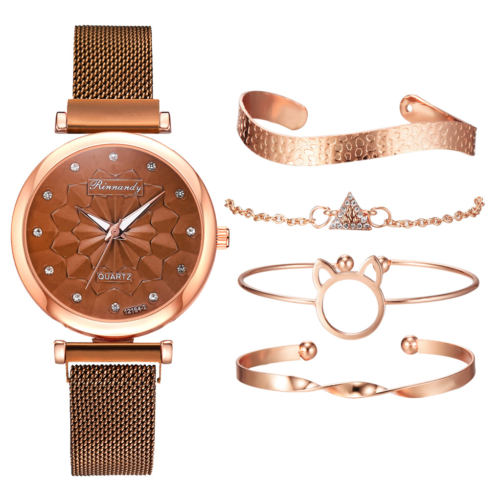 Women's Watch and Bracelet Gift Set – 5 Pieces