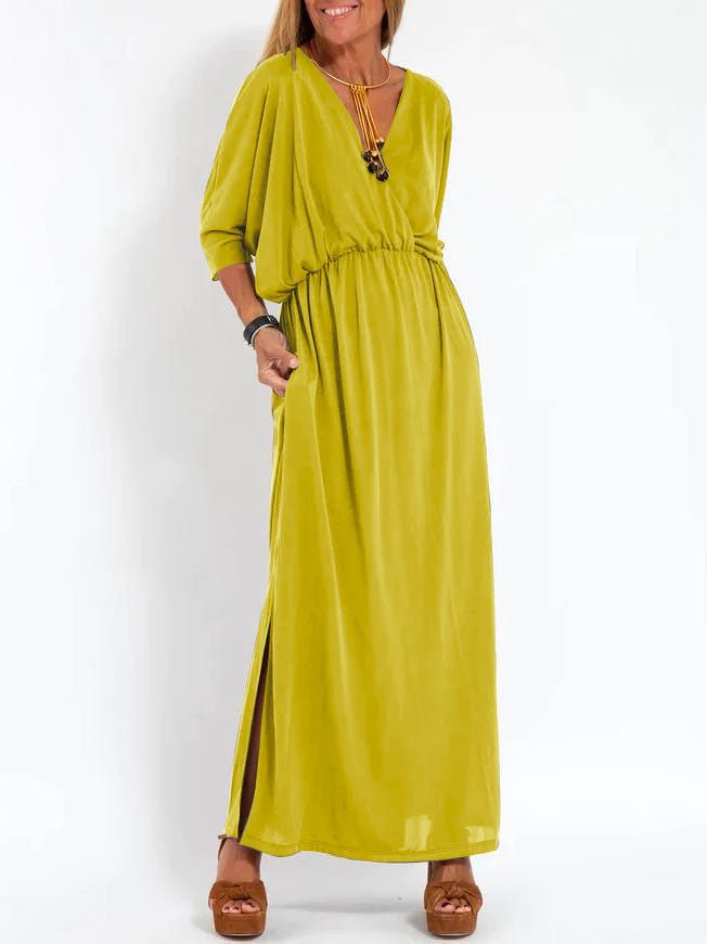 Women's V-Neck Side-Slit Maxi Dress