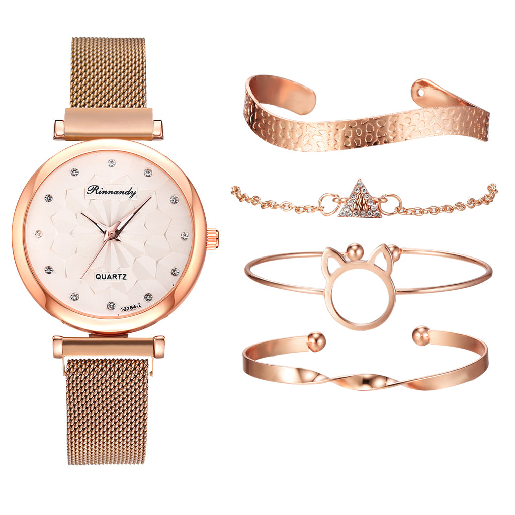 Women's Watch and Bracelet Gift Set – 5 Pieces