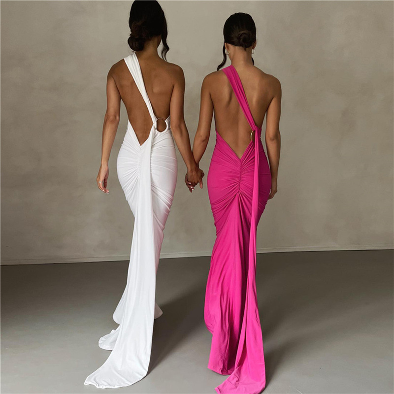 Women's One-Shoulder Backless Maxi Dress