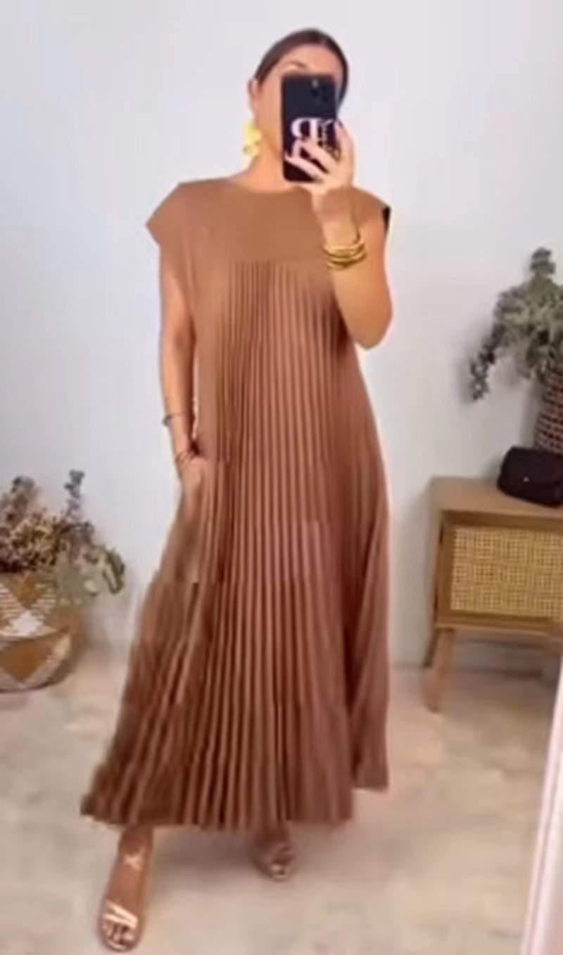 Women's High-Waist Pleated Maxi Dress
