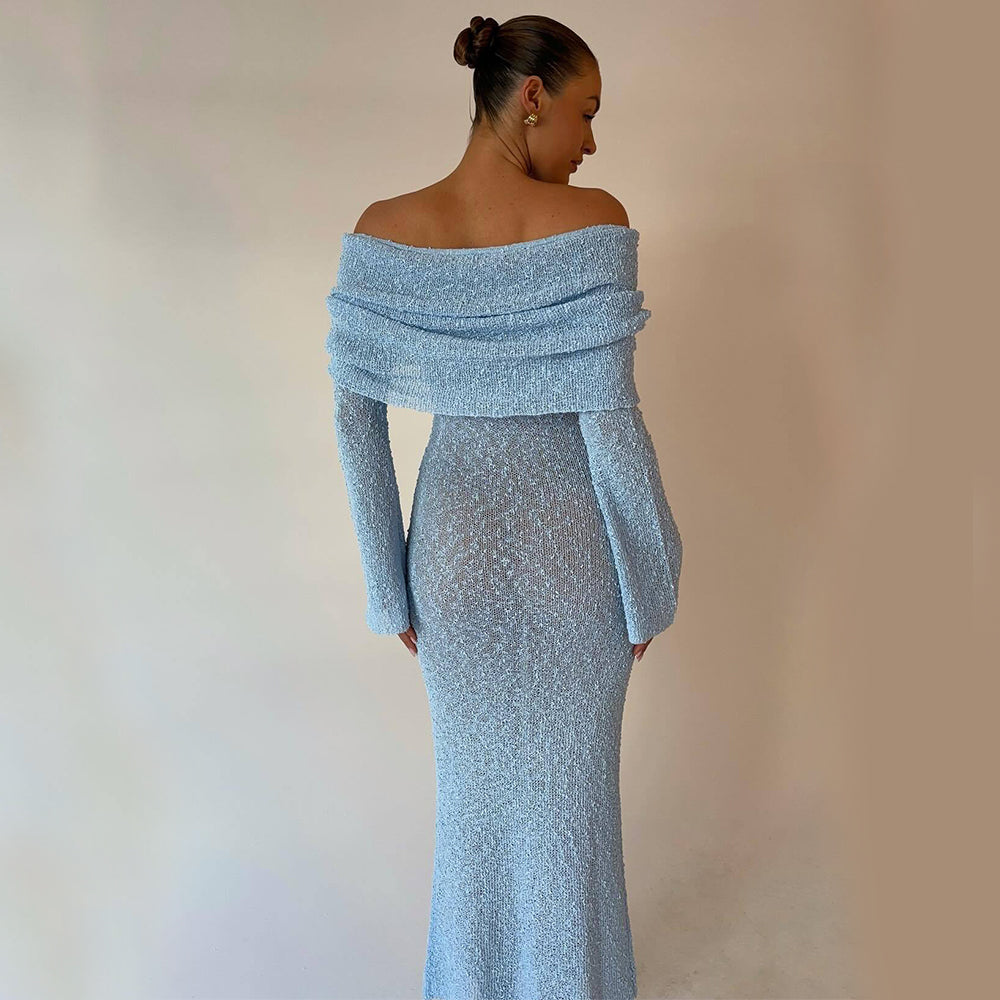 Women's One-Shoulder Long Sleeve Knit Maxi Dress