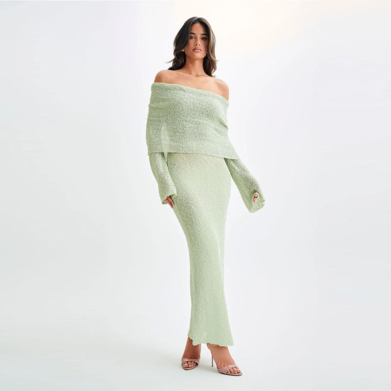 Women's One-Shoulder Knit Beach Maxi Dress