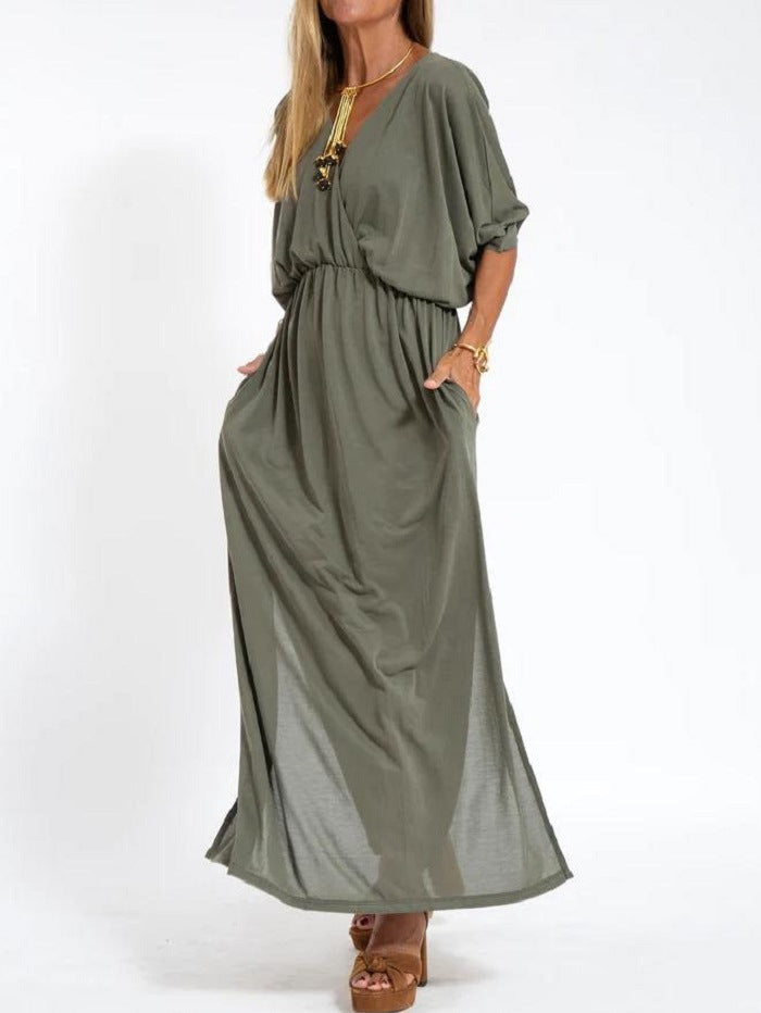 Women's V-Neck Side-Slit Maxi Dress