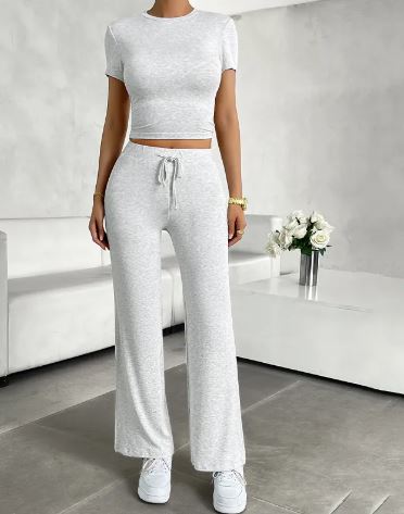 Women's Round Neck Top and Pants Lounge Set
