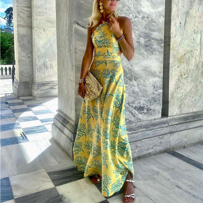 Women's Halter Neck Printed Midi Dress
