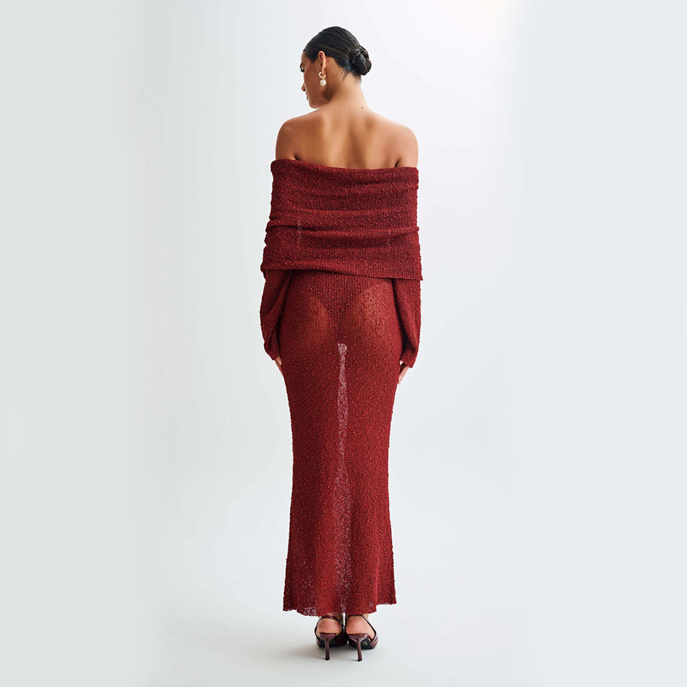 Women's One-Shoulder Knit Beach Maxi Dress