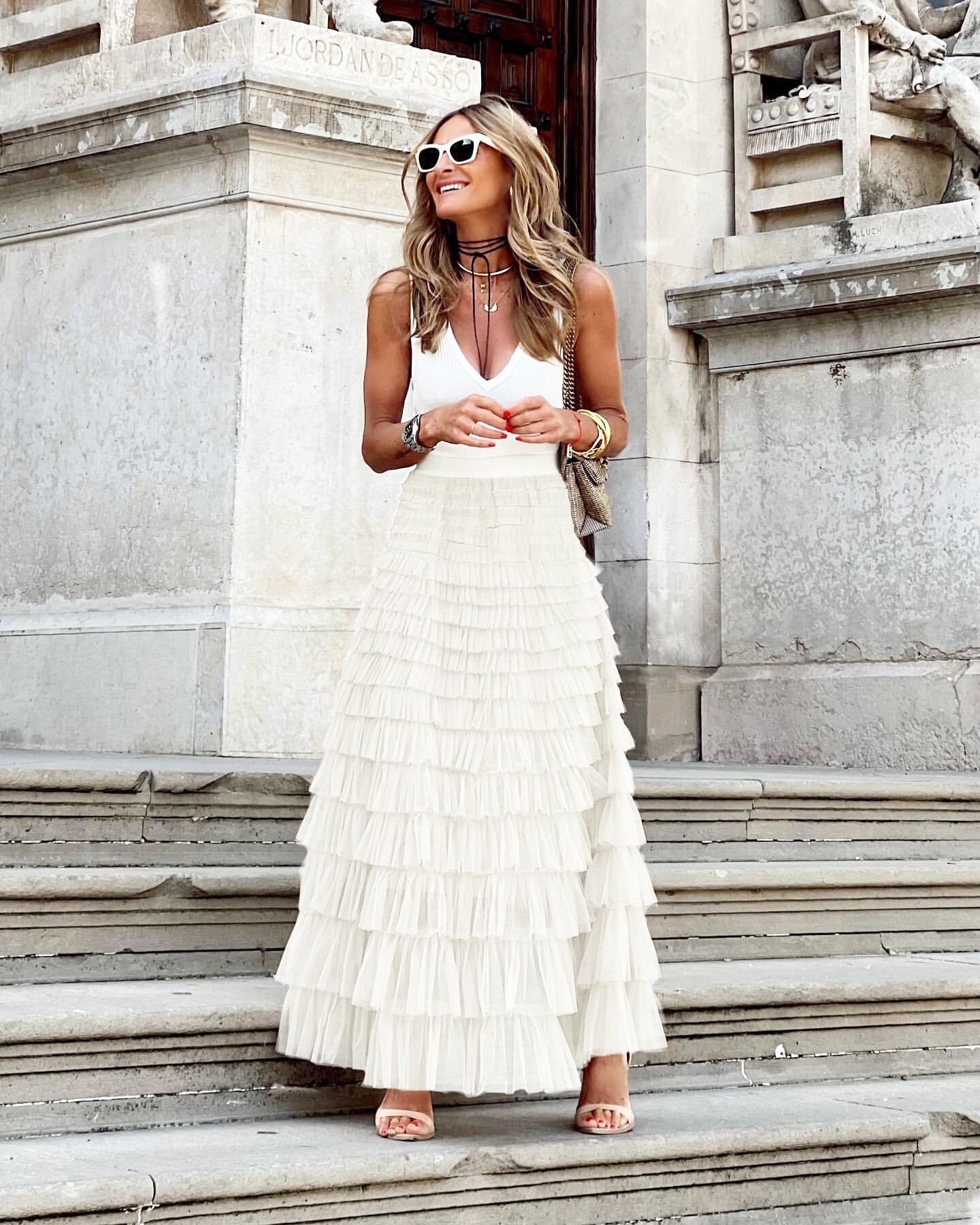 Women's Mesh Tiered Midi Skirt