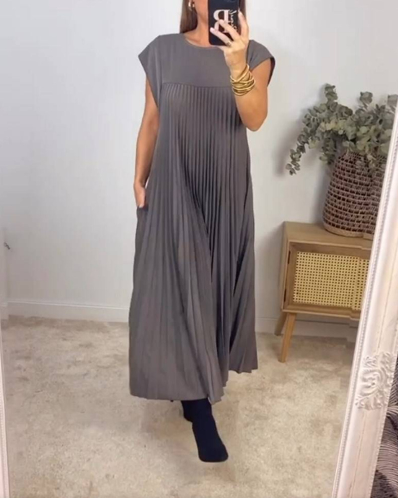 Women's High-Waist Pleated Maxi Dress