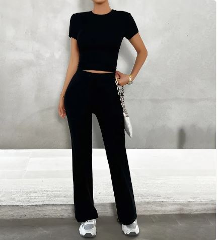 Women's Round Neck Top and Pants Lounge Set