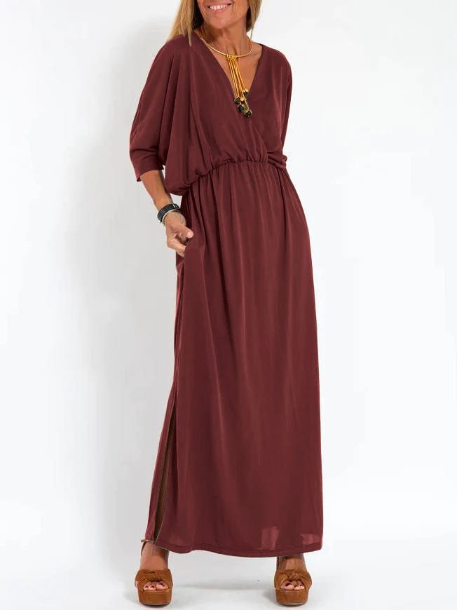 Women's V-Neck Side-Slit Maxi Dress
