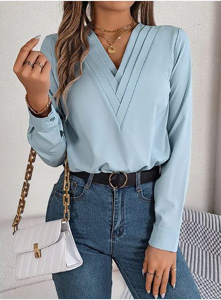 Women's V-Neck Long Sleeve Blouse