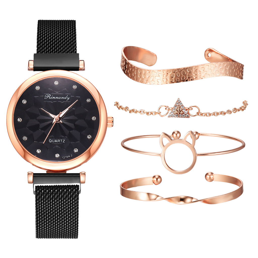 Women's Watch and Bracelet Gift Set – 5 Pieces
