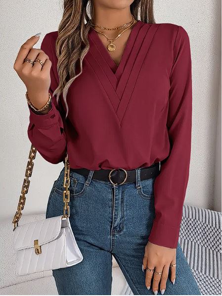 Women's V-Neck Long Sleeve Blouse