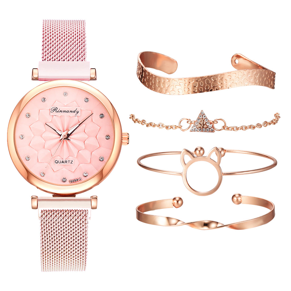 Women's Watch and Bracelet Gift Set – 5 Pieces