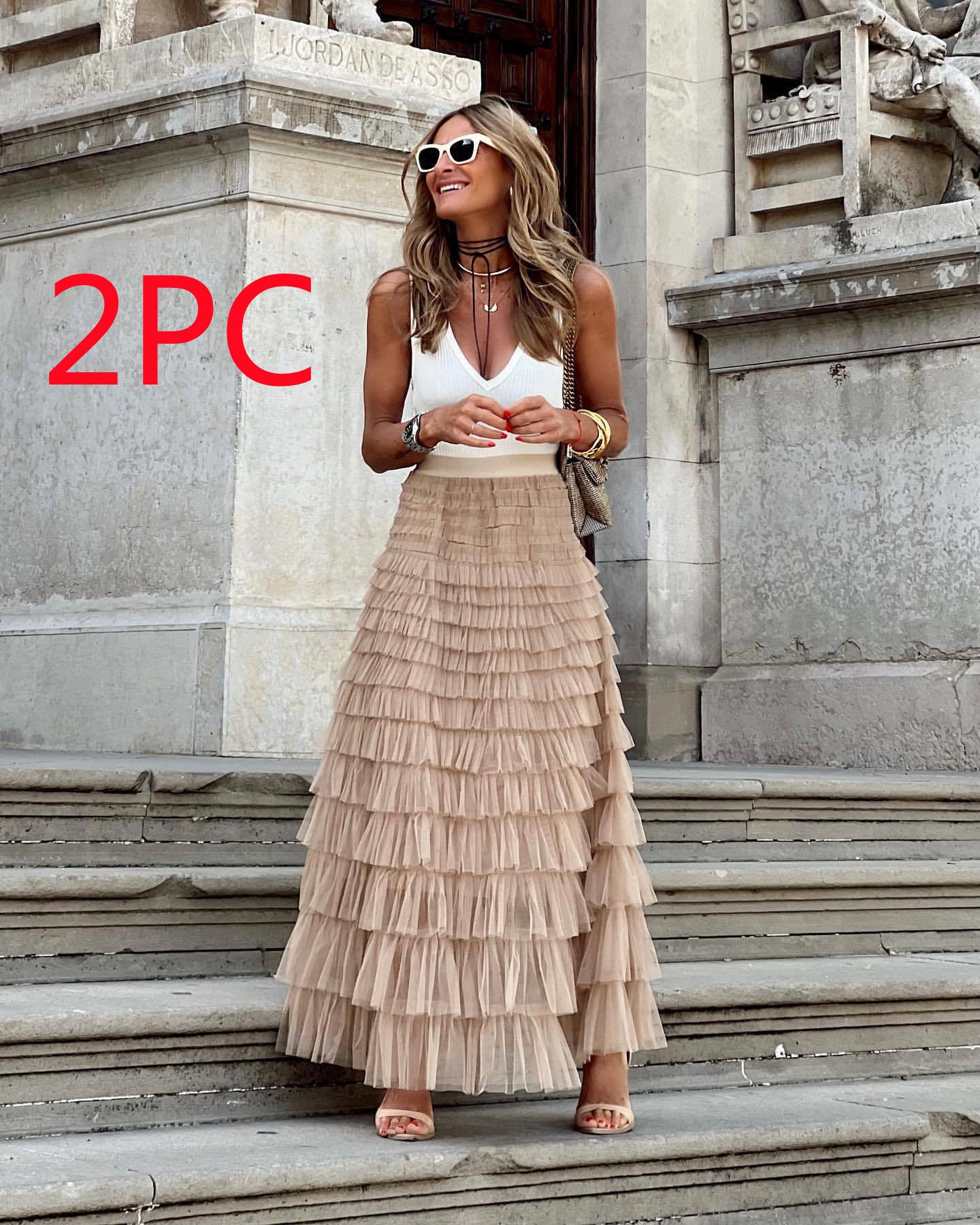 Women's Mesh Tiered Midi Skirt