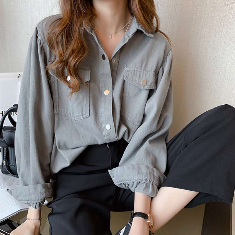 Women's Long Sleeve Blouse with Pockets