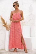 Women's Floral Tube Top Dress with Slit