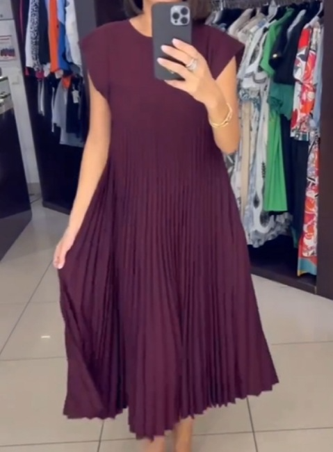 Women's High-Waist Pleated Maxi Dress