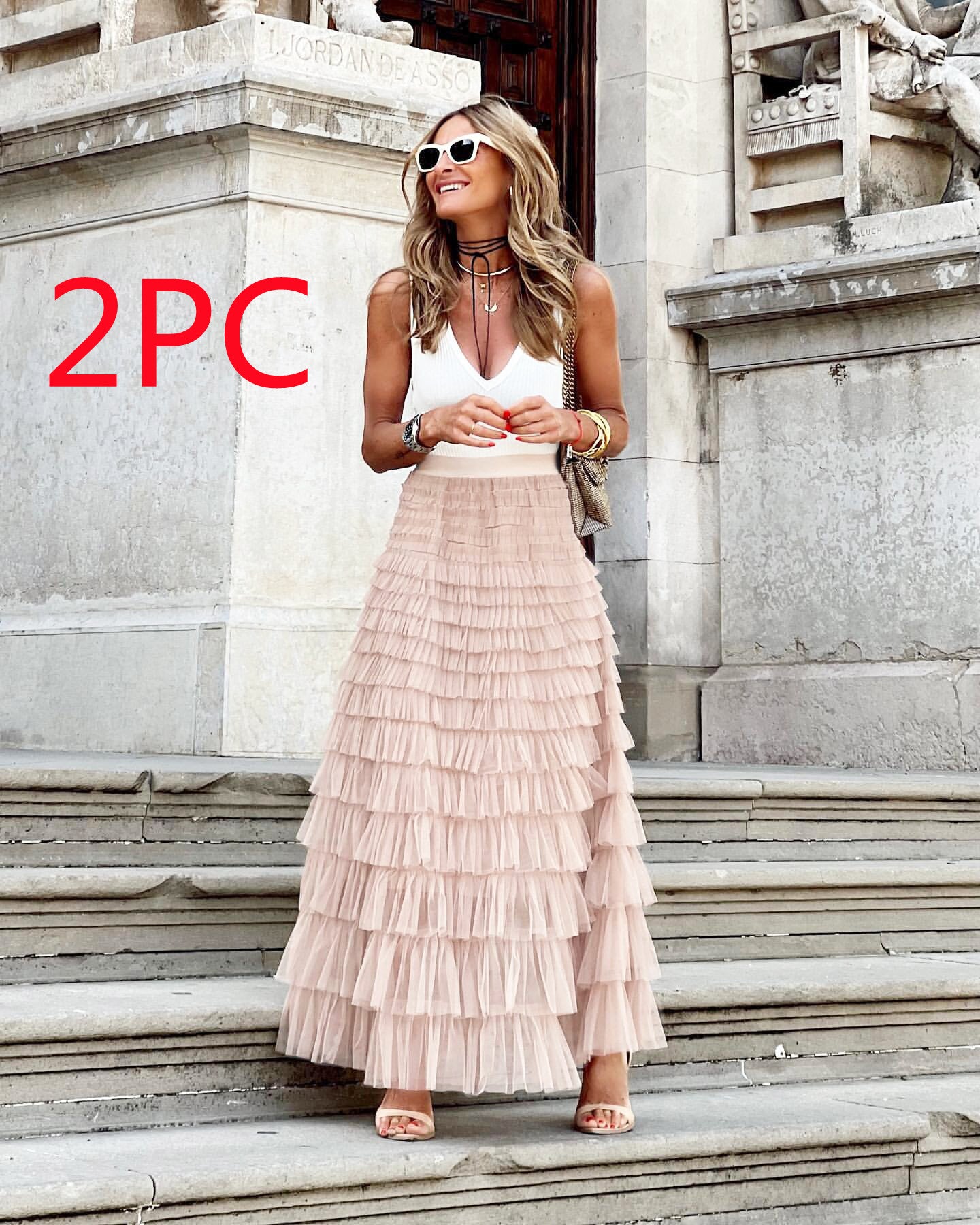 Women's Mesh Tiered Midi Skirt