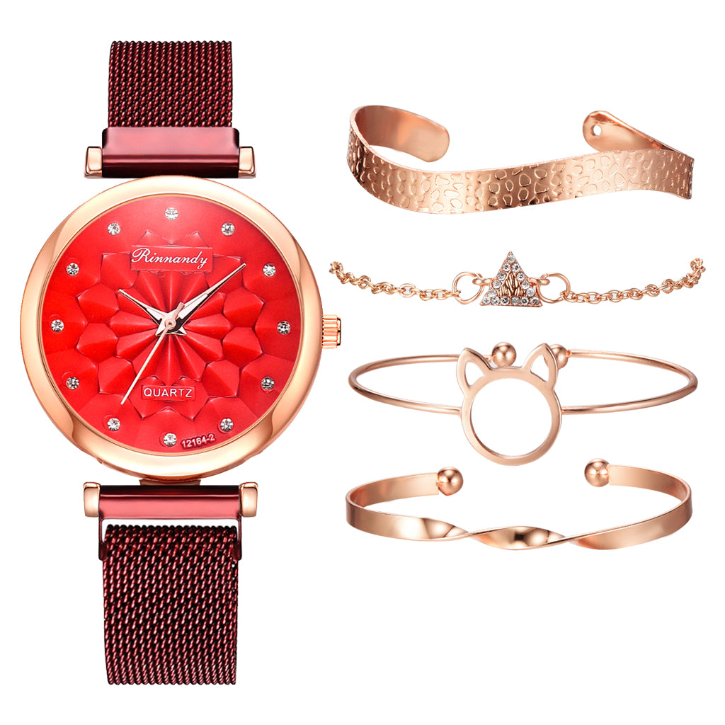 Women's Watch and Bracelet Gift Set – 5 Pieces