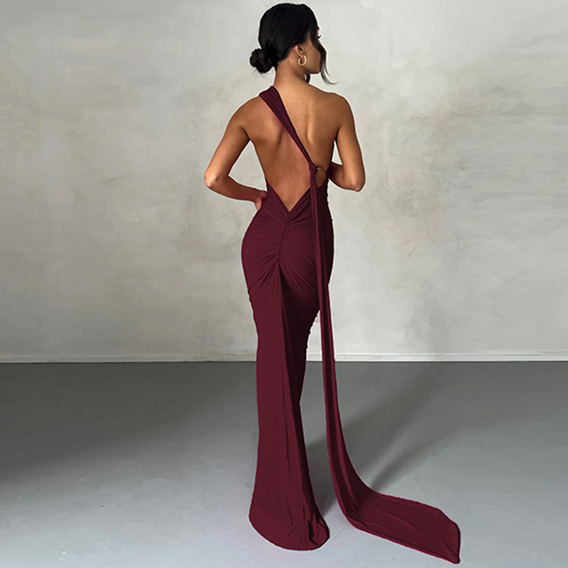 Women's One-Shoulder Backless Maxi Dress