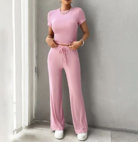 Women's Round Neck Top and Pants Lounge Set