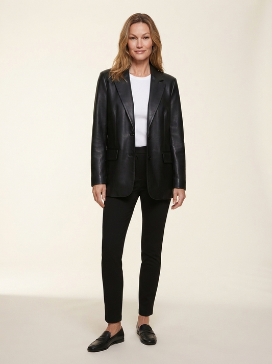 Model wearing black street-style jacket